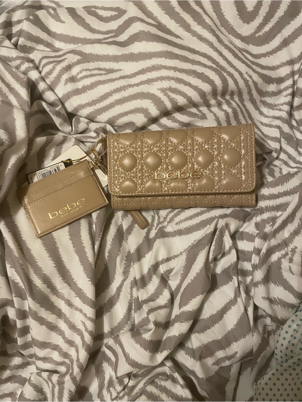 Bebe Quilted Beige/Tan Wallet With Cardholder